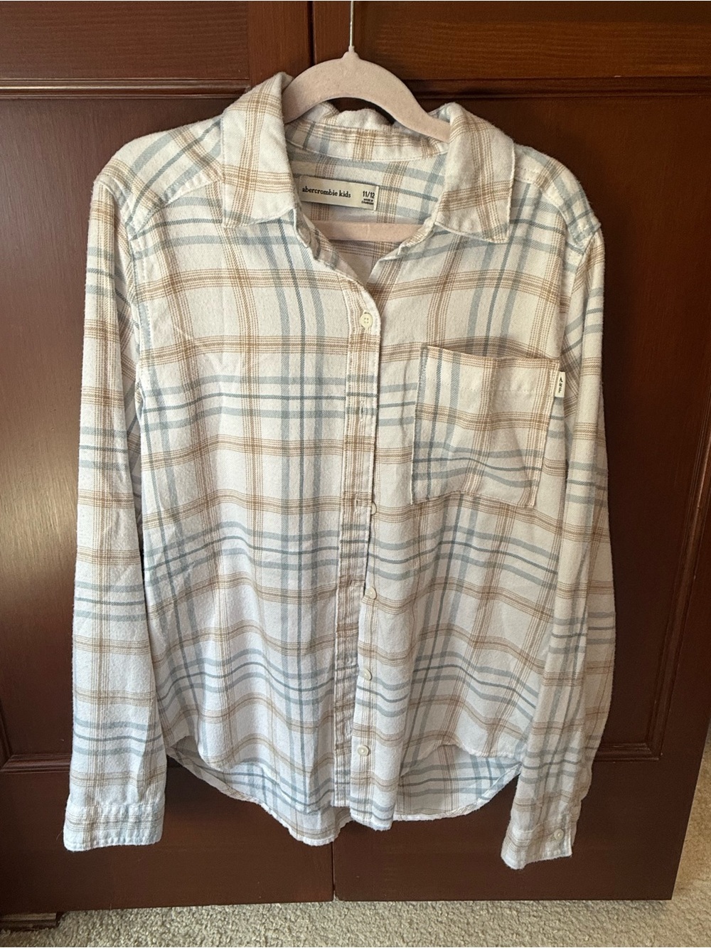 abercrombie kids Plaid Button-Down Shirt - Cream, Light Blue & Tan